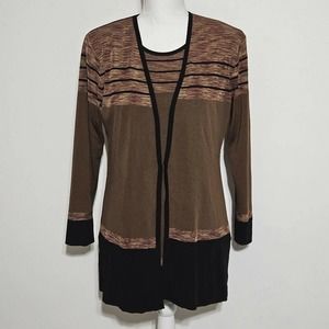 EXCLUSIVLEY MISOOK Twin Set Tank Top Sz S Knit Cardigan Sz XS‎ Brown Stripe Fall